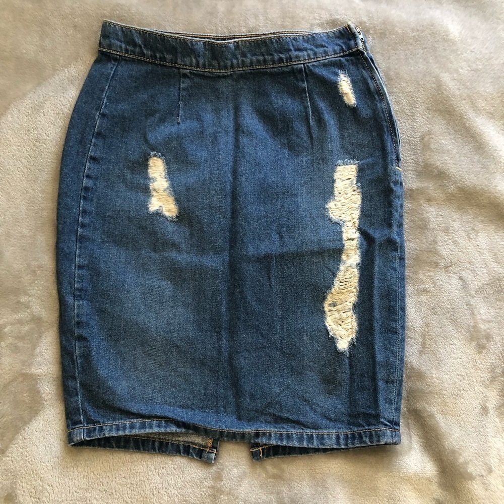 Refuge distressed high waist skirt